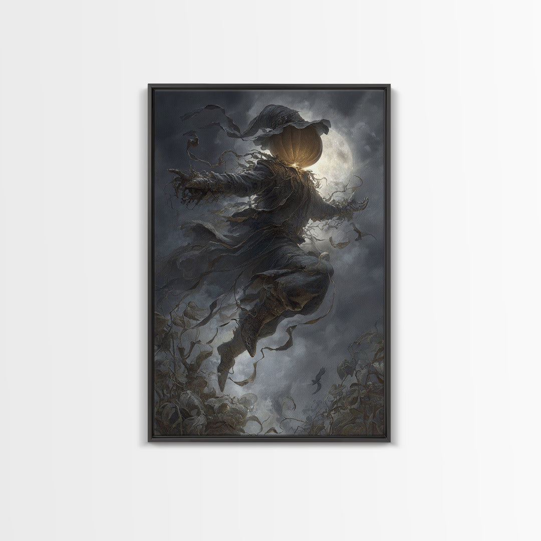 The Cosmic Pumpkin God, Vertical Wall Art, Macabre Wall Art, Framed Canvas Print, Halloween Wall Decor, Gothic Home Decor, Spooky Wall Decor