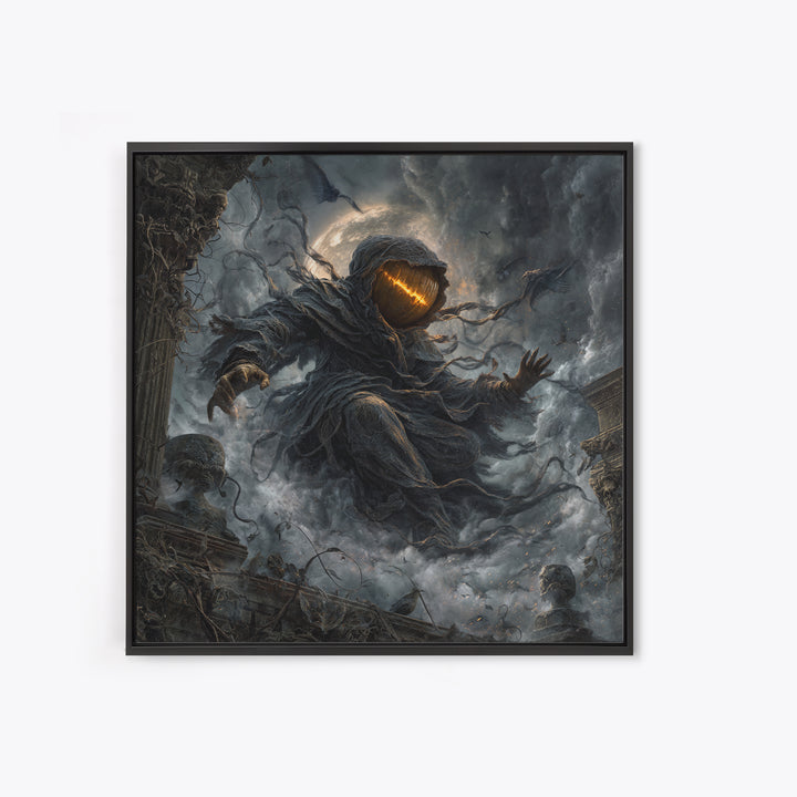The Cosmic Pumpkin God, Square Wall Art, Macabre Wall Art, Framed Canvas Print, Halloween Wall Decor, Gothic Home Decor, Halloween Decor