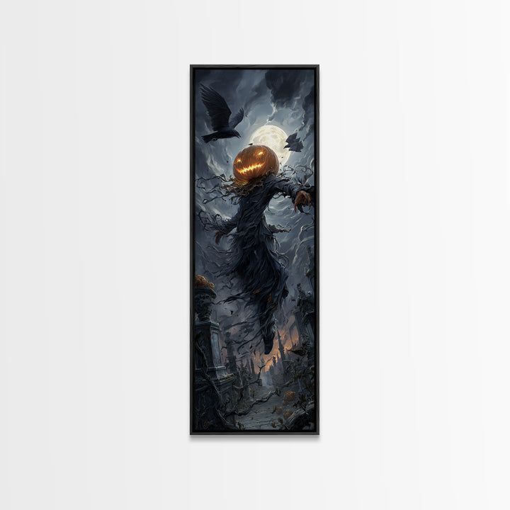 The Cosmic Pumpkin God, Tall Narrow Wall Art, Dark Fantasy Wall Art, Canvas Print, Halloween Wall Decor, Gothic Home Decor