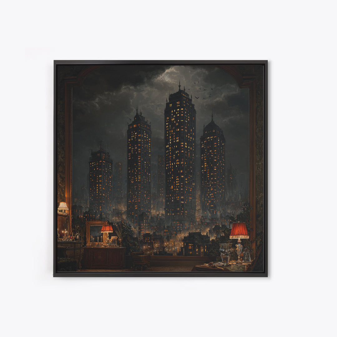 The Haunted City Skyline, Square Wall Art, Spooky Home Decor, Canvas Print, Halloween Wall Decor, Gothic Home Decor, Halloween Wall Art