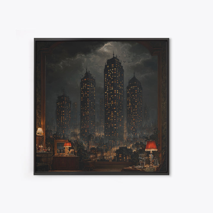 The Haunted City Skyline, Square Wall Art, Spooky Home Decor, Canvas Print, Halloween Wall Decor, Gothic Home Decor, Halloween Wall Art