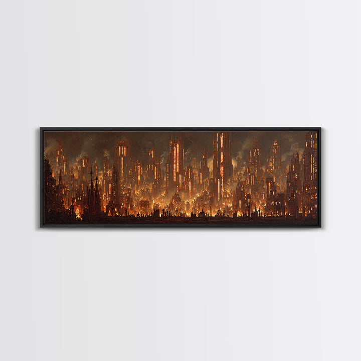 The Haunted City Skyline, Extra Wide Wall Art, Gothic Horror Wall Art, Framed Canvas Print, Halloween Wall Decor, Gothic Home Decor