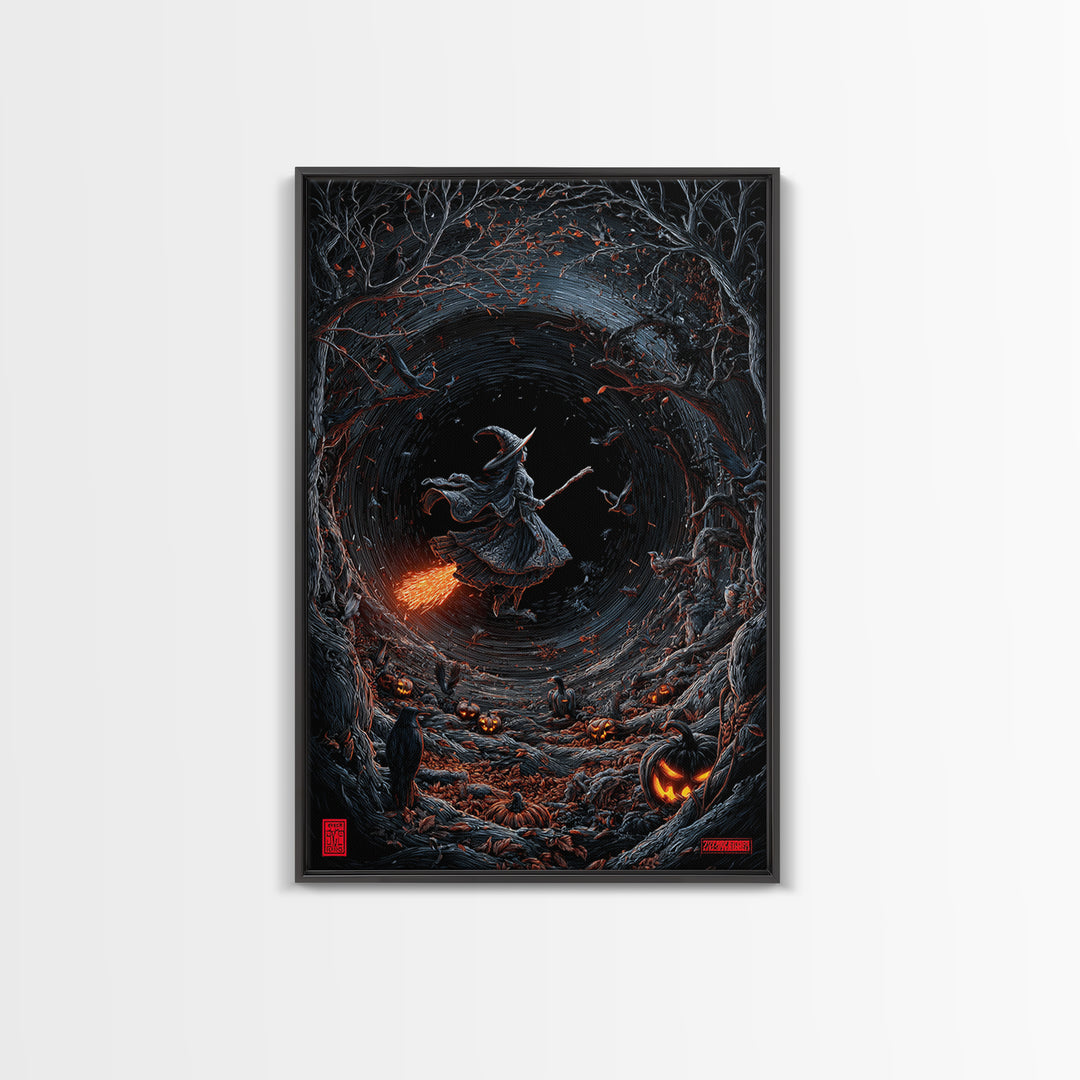 The Cyberpunk Witch, Vertical Wall Art, Haunted Gothic Art, Framed Canvas Print, Halloween Wall Decor, Gothic Home Decor, Dark Fantasy Art