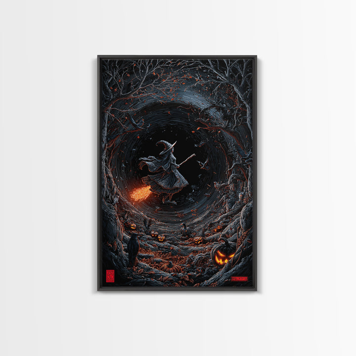 The Cyberpunk Witch, Vertical Wall Art, Haunted Gothic Art, Framed Canvas Print, Halloween Wall Decor, Gothic Home Decor, Dark Fantasy Art