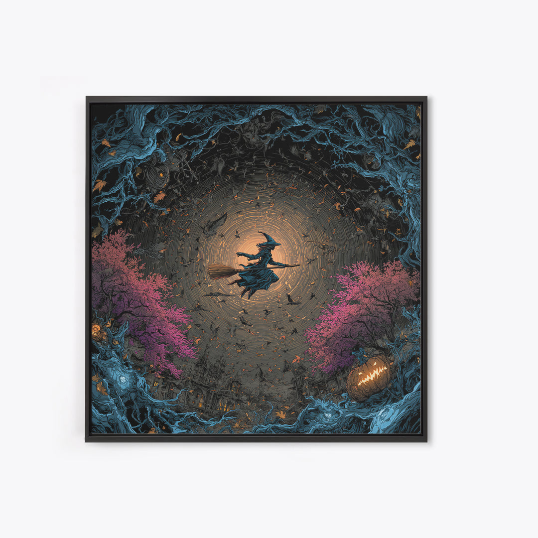 The Cyberpunk Witch, Square Wall Art, Gothic Horror Wall Art, Framed Canvas Print, Halloween Wall Decor, Gothic Home Decor