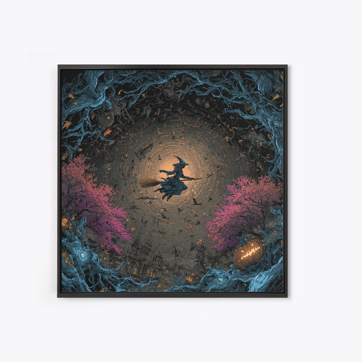 The Cyberpunk Witch, Square Wall Art, Gothic Horror Wall Art, Framed Canvas Print, Halloween Wall Decor, Gothic Home Decor