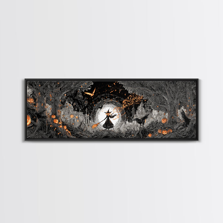 The Cyberpunk Witch, Extra Wide Wall Art, Macabre Wall Art, Framed Canvas Print, Halloween Wall Decor, Gothic Home Decor