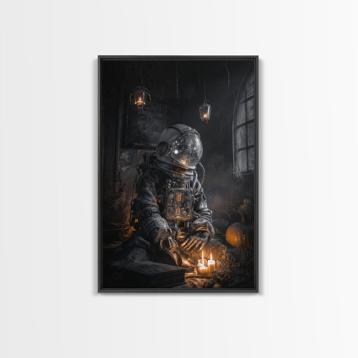 The Astronaut Ghost, Vertical Wall Art, Haunted Gothic Art, Framed Canvas Print, Halloween Wall Decor, Gothic Home Decor, Horror Wall Art