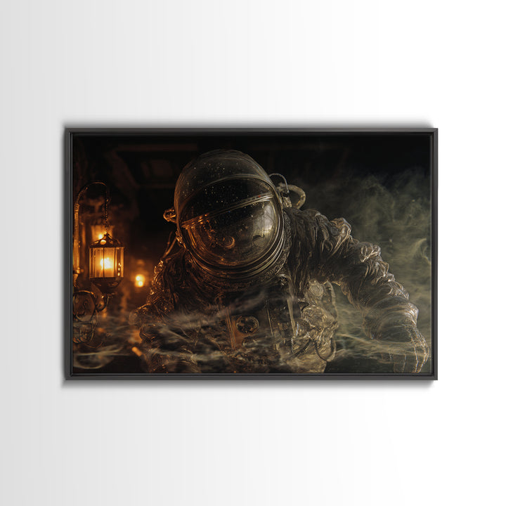 The Astronaut Ghost, Landscape Wall Art, Gothic Horror Wall Art, Framed Canvas Print, Halloween Wall Decor, Gothic Home Decor