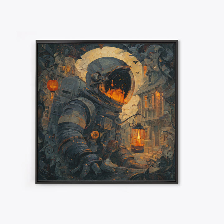 The Astronaut Ghost, Square Wall Art, Haunted Gothic Art, Framed Canvas Print, Halloween Wall Decor, Gothic Home Decor, Spooky Wall Decor