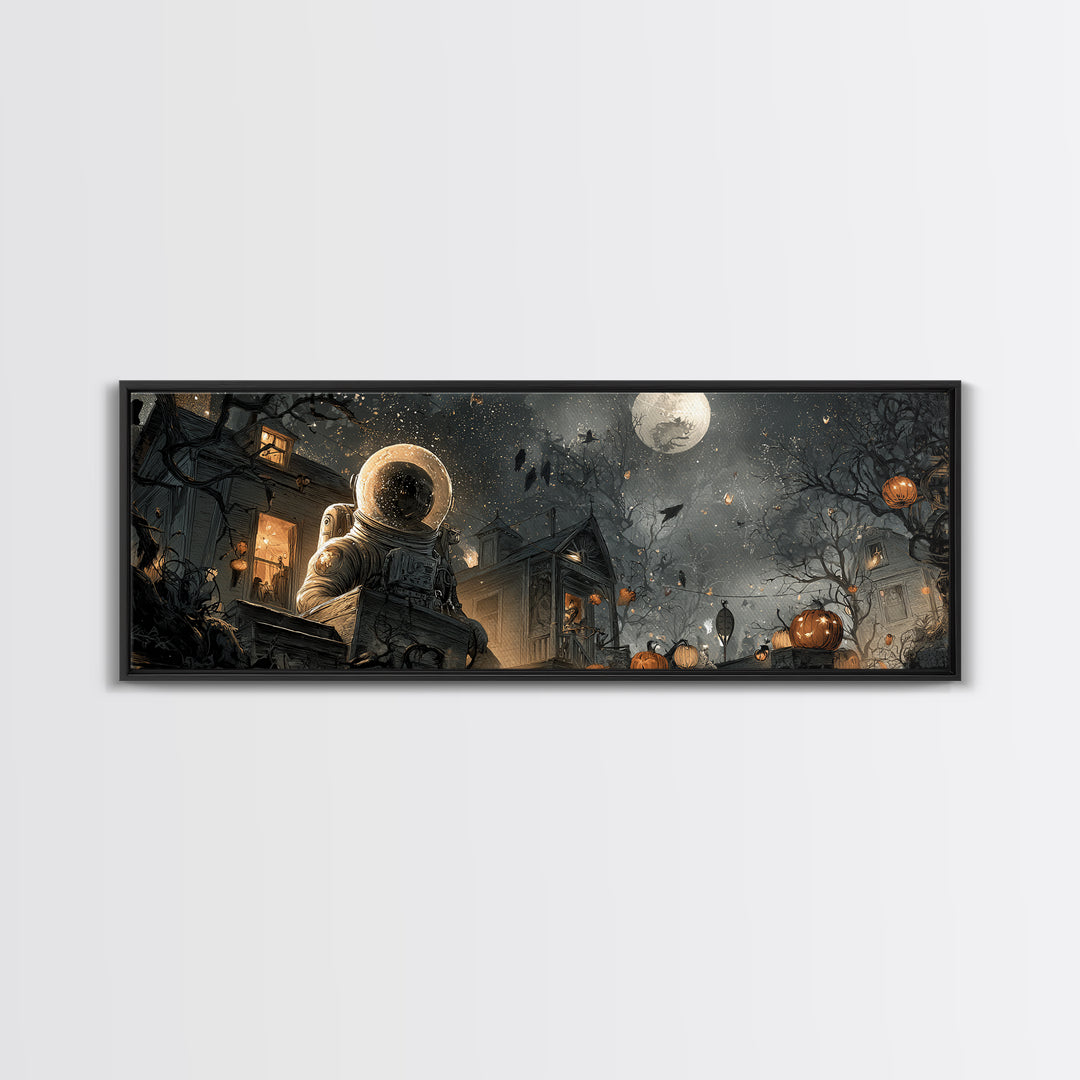 The Astronaut Ghost, Extra Wide Wall Art, Macabre Wall Art, Framed Canvas Print, Halloween Wall Decor, Gothic Home Decor, Halloween Wall Art
