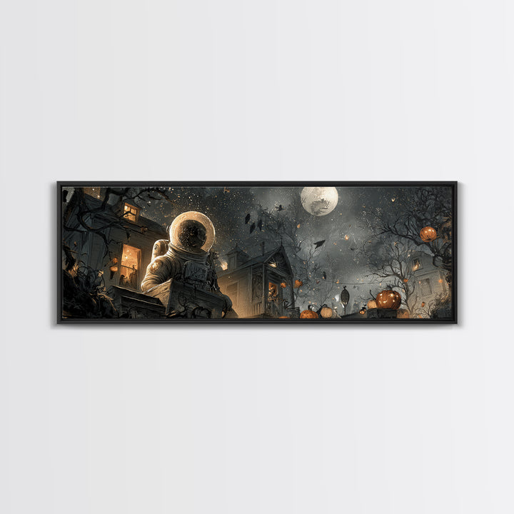The Astronaut Ghost, Extra Wide Wall Art, Macabre Wall Art, Framed Canvas Print, Halloween Wall Decor, Gothic Home Decor, Halloween Wall Art