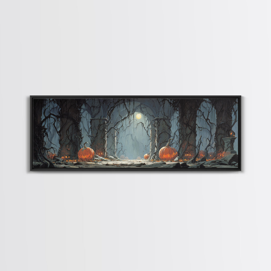 The Alien Pumpkin Patch, Extra Wide Wall Art, Gothic Horror Wall Art, Framed Canvas Print, Halloween Wall Decor, Gothic Home Decor