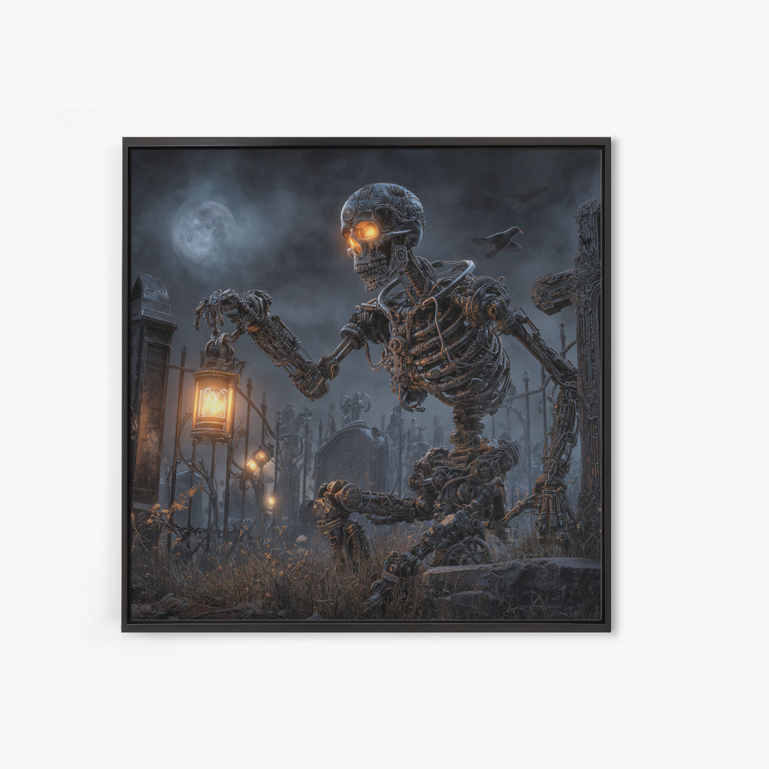 The Biomechanical Skeleton, Square Wall Art, Dark Fantasy Wall Art, Canvas Print, Halloween Wall Decor, Gothic Home Decor, Dark Fantasy Art