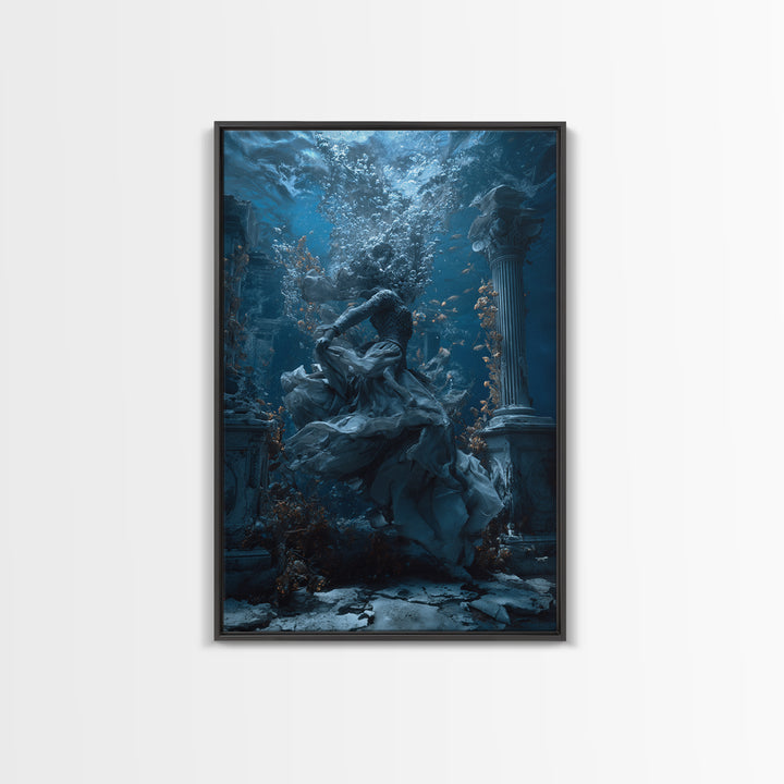 The Underwater Graveyard, Vertical Wall Art, Macabre Wall Art, Framed Canvas Print, Halloween Wall Decor, Gothic Home Decor