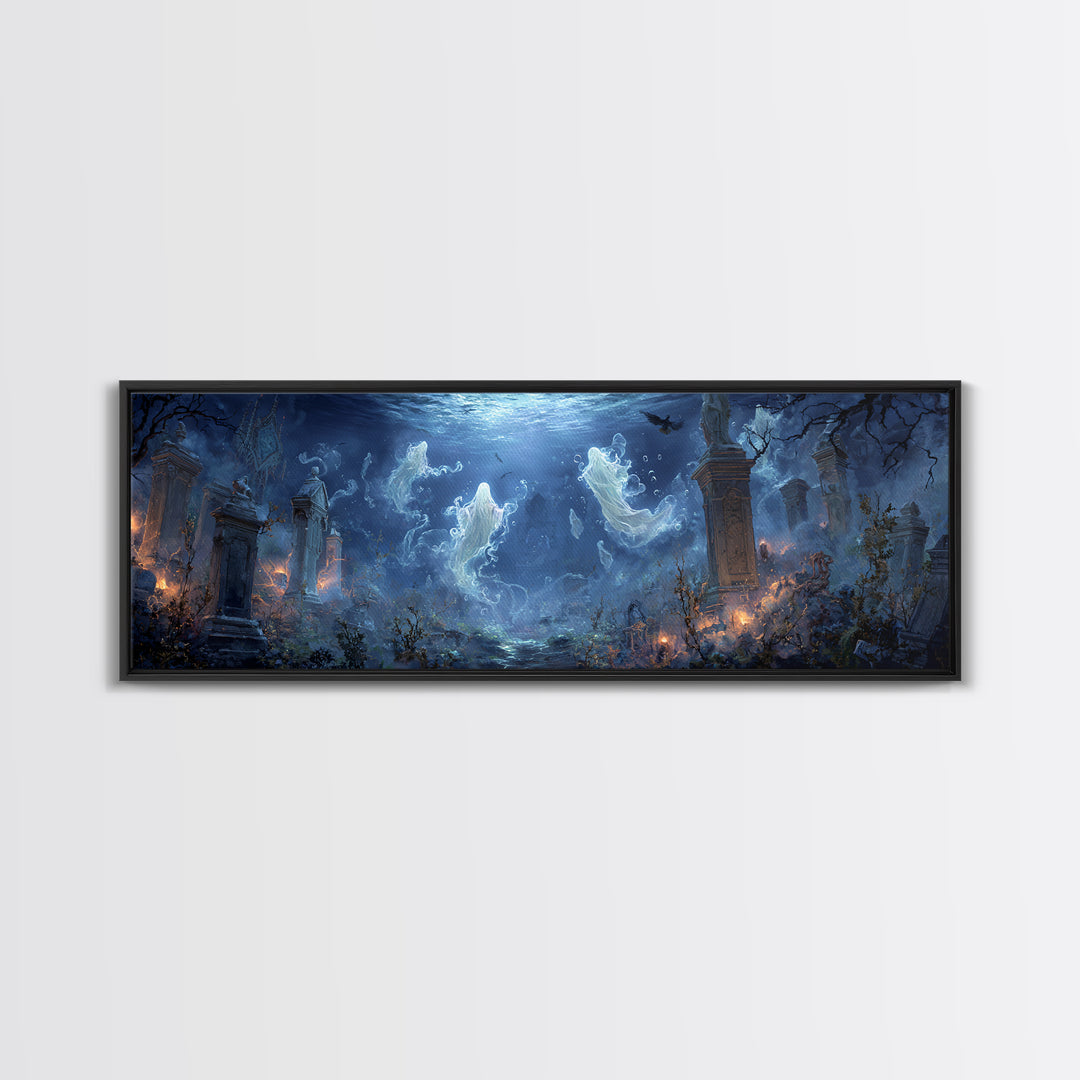 The Underwater Graveyard, Extra Wide Wall Art, Spooky Home Decor, Canvas Print, Halloween Wall Decor, Gothic Home Decor, Seasonal Home Decor