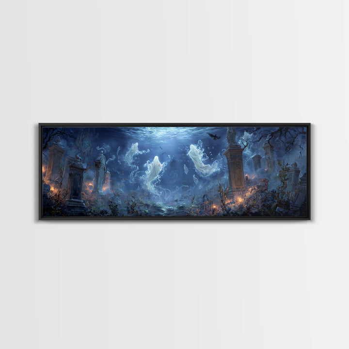 The Underwater Graveyard, Extra Wide Wall Art, Spooky Home Decor, Canvas Print, Halloween Wall Decor, Gothic Home Decor, Seasonal Home Decor