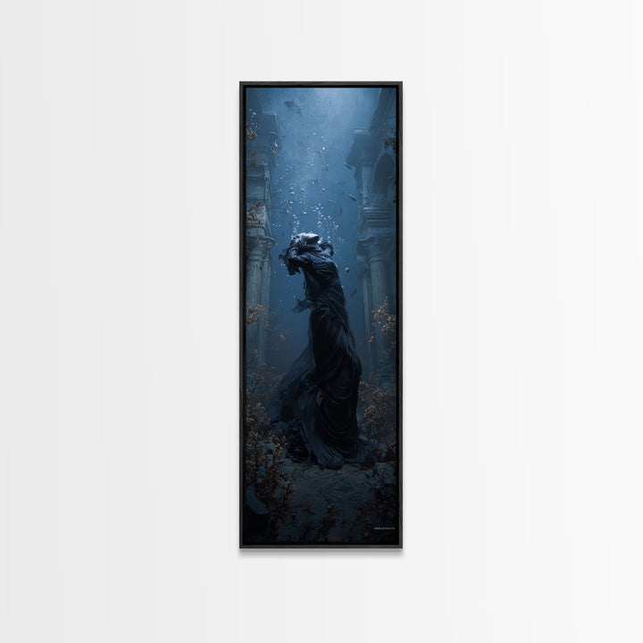The Underwater Graveyard, Tall Narrow Wall Art, Haunted Gothic Art, Framed Canvas Print, Halloween Wall Decor, Gothic Home Decor