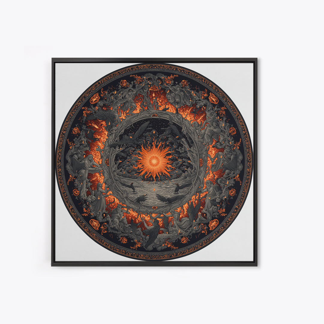 The Volcanic Demon Festival, Square Wall Art, Gothic Horror Wall Art, Framed Canvas Print, Halloween Wall Decor, Gothic Home Decor