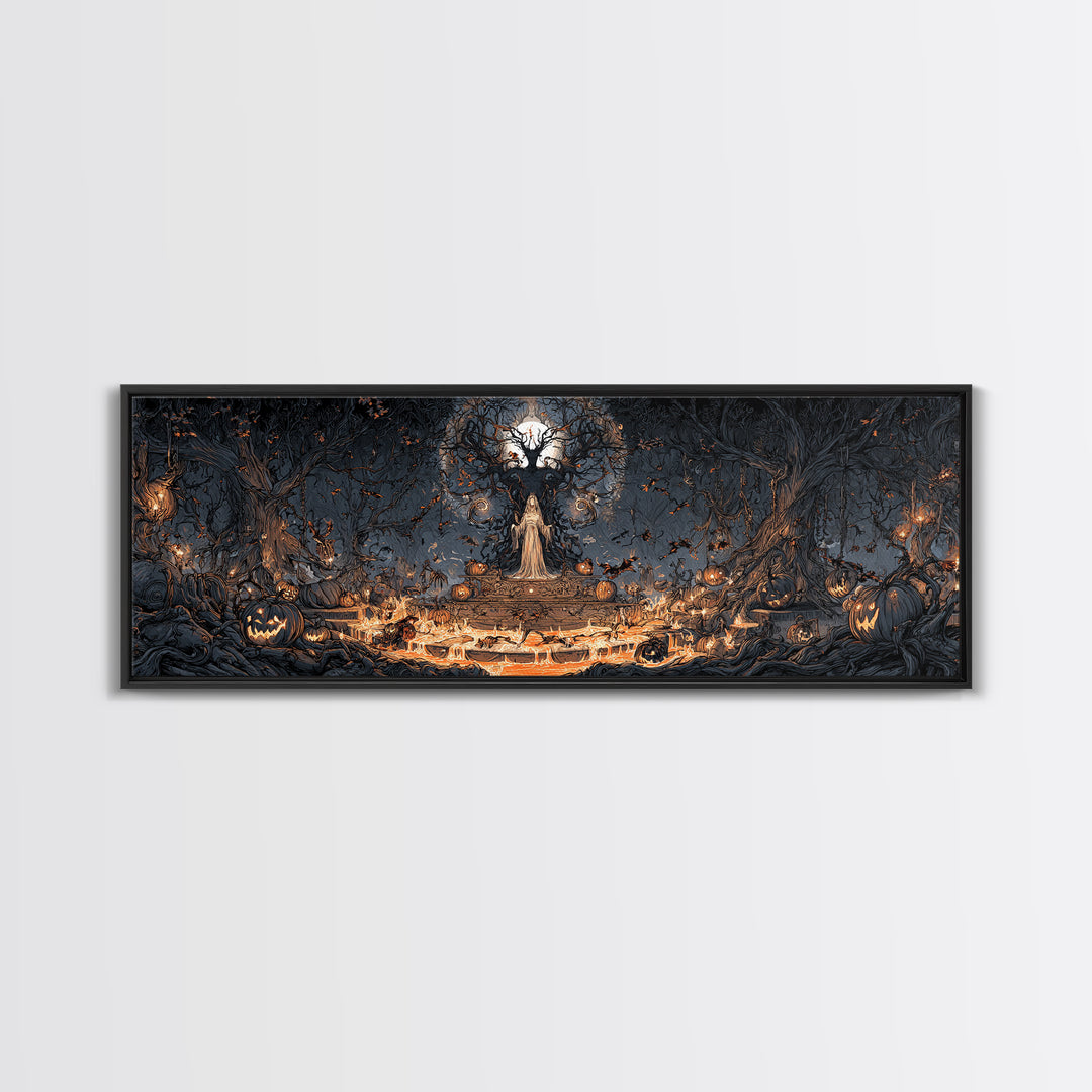 The Volcanic Demon Festival, Extra Wide Wall Art, Dark Halloween Decor, Canvas Print, Halloween Wall Decor, Gothic Home Decor