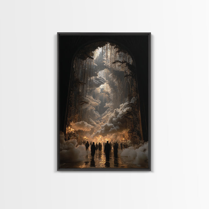 The Upside-Down Cemetery, Vertical Wall Art, Haunted Gothic Art, Framed Canvas Print, Halloween Wall Decor, Gothic Home Decor
