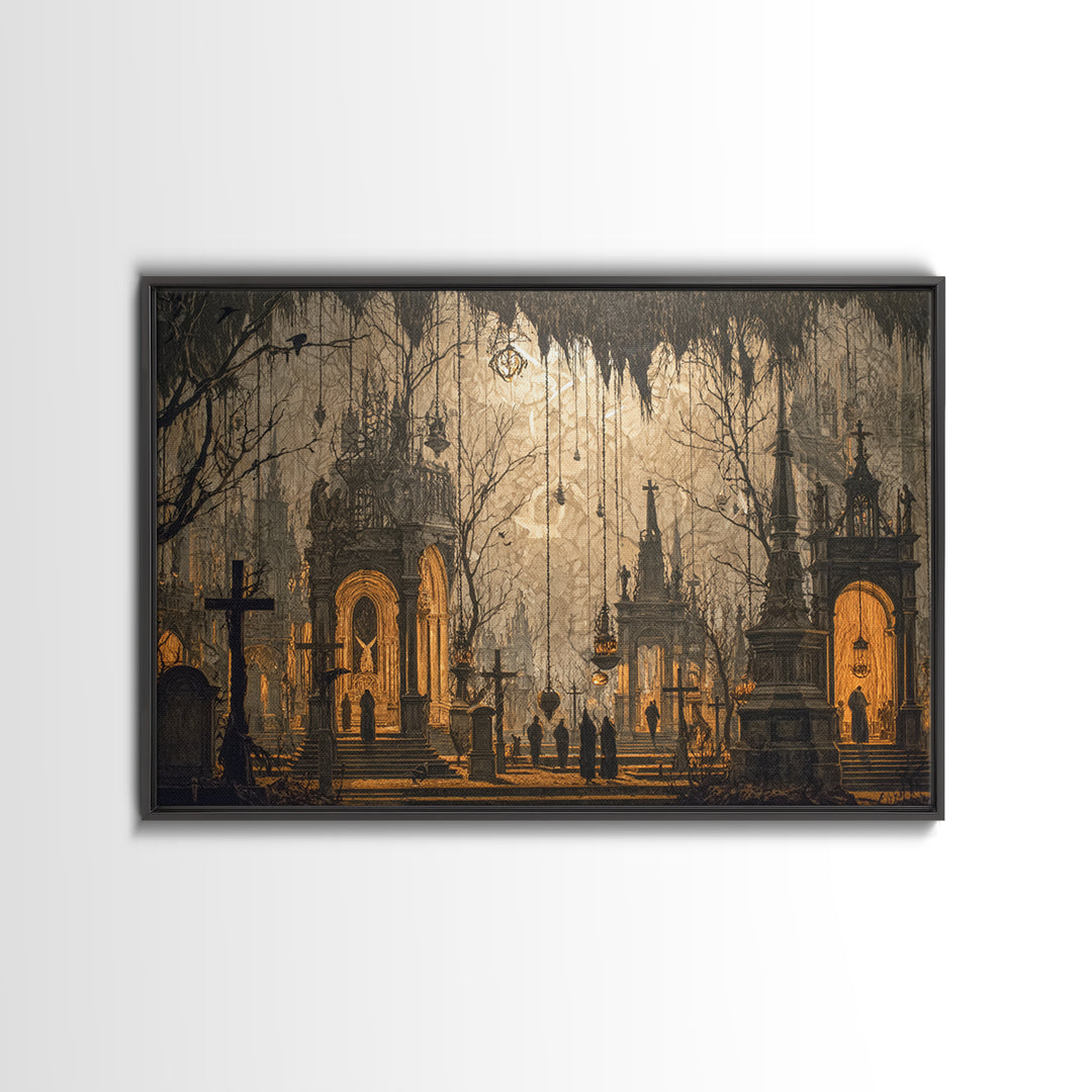 The Upside-Down Cemetery, Landscape Wall Art, Dark Fantasy Wall Art, Canvas Print, Halloween Wall Decor, Gothic Home Decor