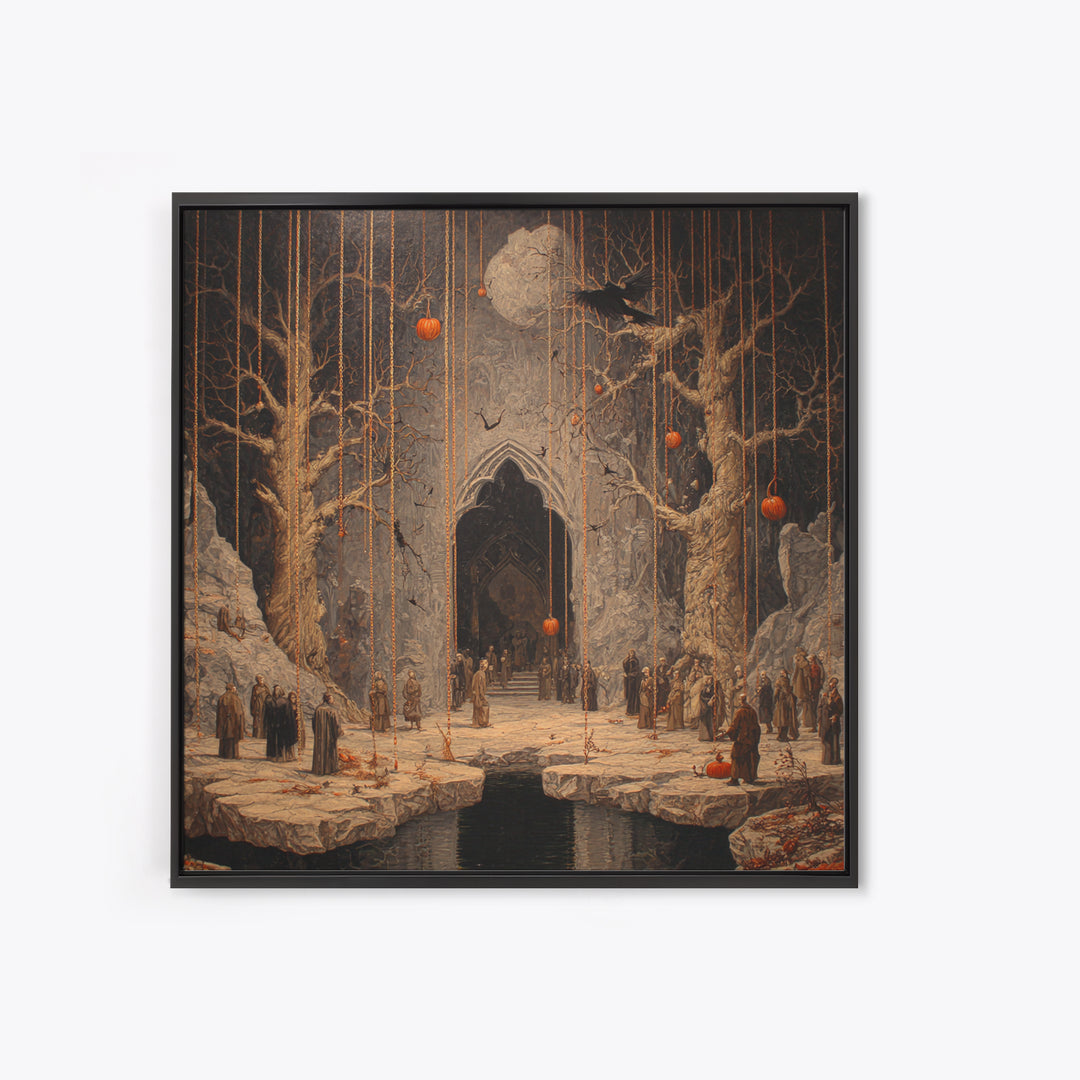The Upside-Down Cemetery, Square Wall Art, Spooky Home Decor, Canvas Print, Halloween Wall Decor, Gothic Home Decor, Seasonal Home Decor