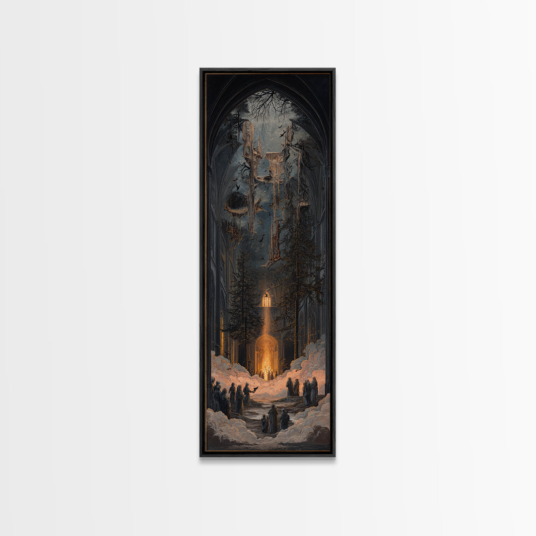 The Upside-Down Cemetery, Tall Narrow Wall Art, Dark Halloween Decor, Canvas Print, Halloween Wall Decor, Gothic Home Decor, Horror Wall Art