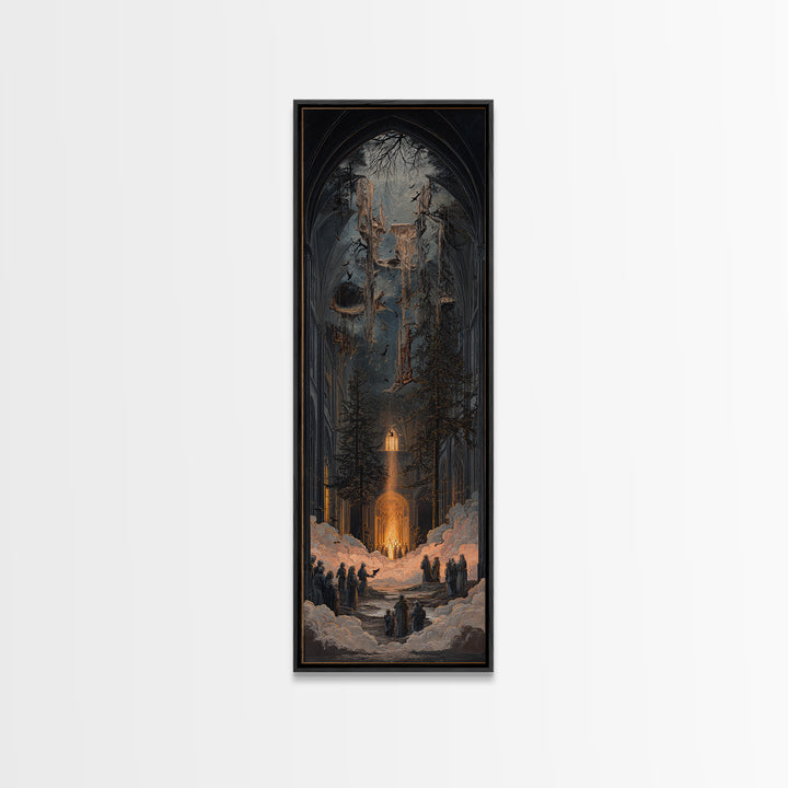 The Upside-Down Cemetery, Tall Narrow Wall Art, Dark Halloween Decor, Canvas Print, Halloween Wall Decor, Gothic Home Decor, Horror Wall Art
