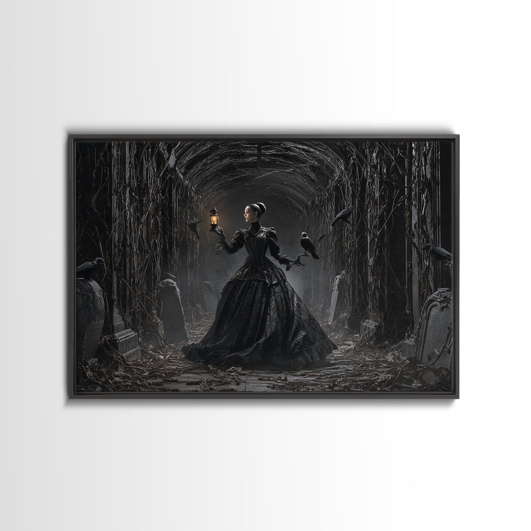 The Infinite Hallway, Landscape Wall Art, Gothic Horror Wall Art, Framed Canvas Print, Halloween Wall Decor, Gothic Home Decor