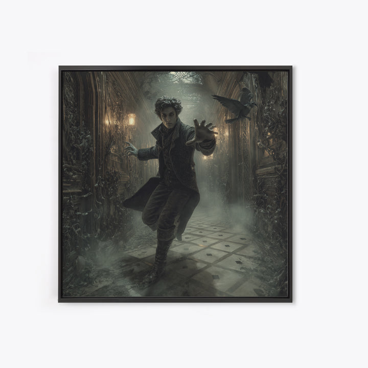 The Infinite Hallway, Square Wall Art, Haunted Gothic Art, Framed Canvas Print, Halloween Wall Decor, Gothic Home Decor, Spooky Wall Decor