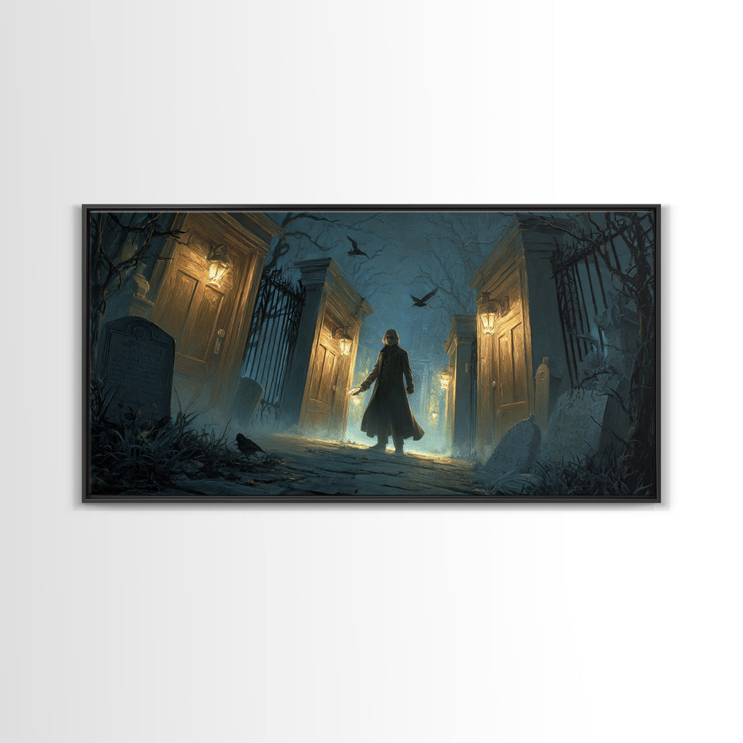The Infinite Hallway, Wide Panoramic Art, Macabre Wall Art, Framed Canvas Print, Halloween Wall Decor, Gothic Home Decor, Horror Wall Art