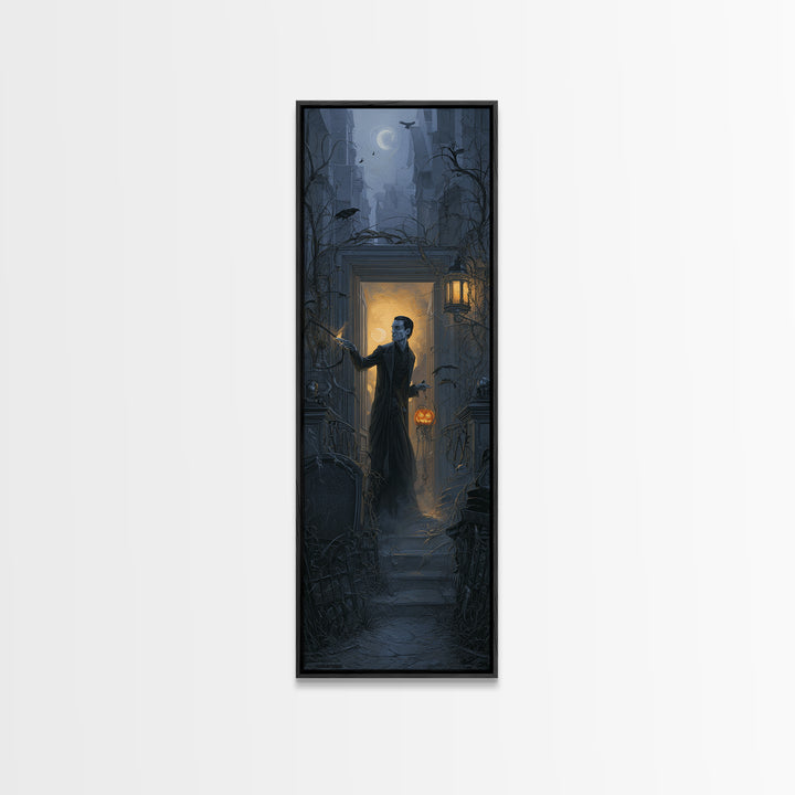 The Infinite Hallway, Tall Narrow Wall Art, Gothic Horror Wall Art, Framed Canvas Print, Halloween Wall Decor, Gothic Home Decor
