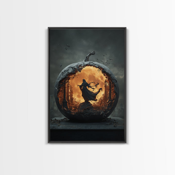 The Moon Inside A Pumpkin, Vertical Wall Art, Spooky Home Decor, Canvas Print, Halloween Wall Decor, Gothic Home Decor, Halloween Wall Art