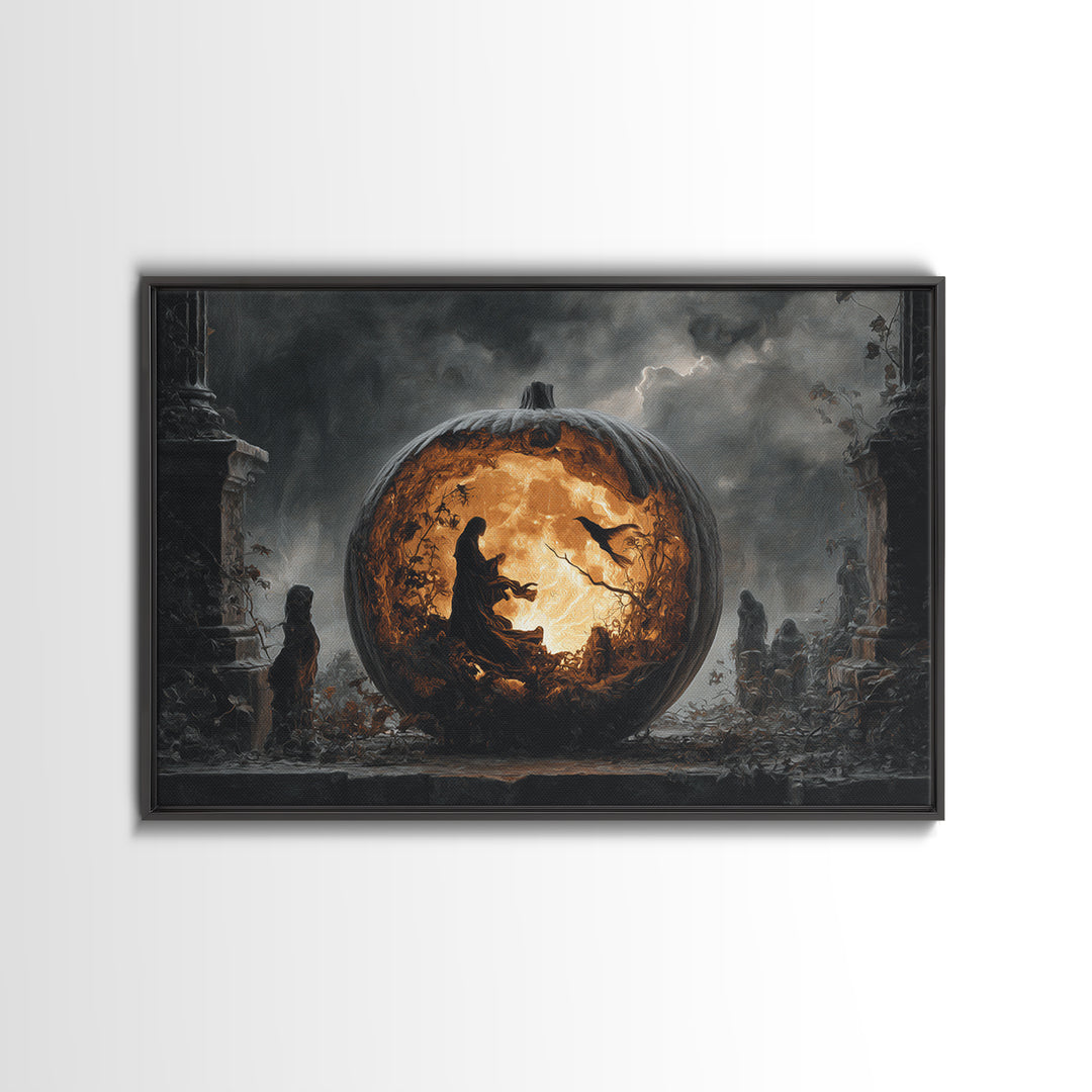 The Moon Inside A Pumpkin, Landscape Wall Art, Macabre Wall Art, Framed Canvas Print, Halloween Wall Decor, Gothic Home Decor