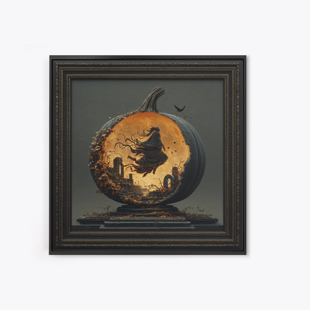 The Moon Inside A Pumpkin, Square Wall Art, Spooky Home Decor, Canvas Print, Halloween Wall Decor, Gothic Home Decor, Spooky Wall Decor