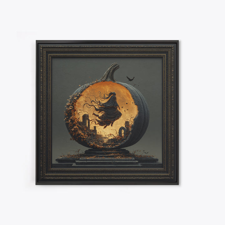 The Moon Inside A Pumpkin, Square Wall Art, Spooky Home Decor, Canvas Print, Halloween Wall Decor, Gothic Home Decor, Spooky Wall Decor