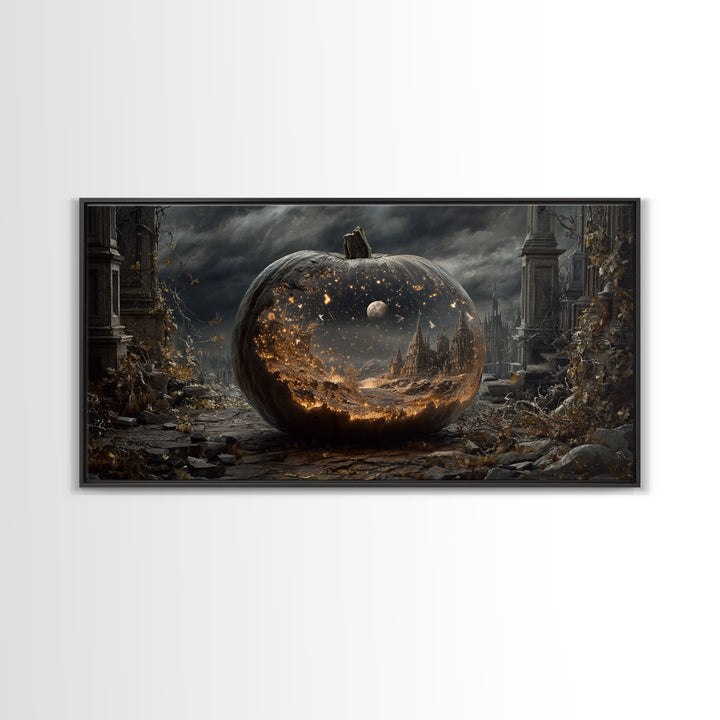 The Moon Inside A Pumpkin, Wide Panoramic Art, Dark Halloween Decor, Canvas Print, Halloween Wall Decor, Gothic Home Decor
