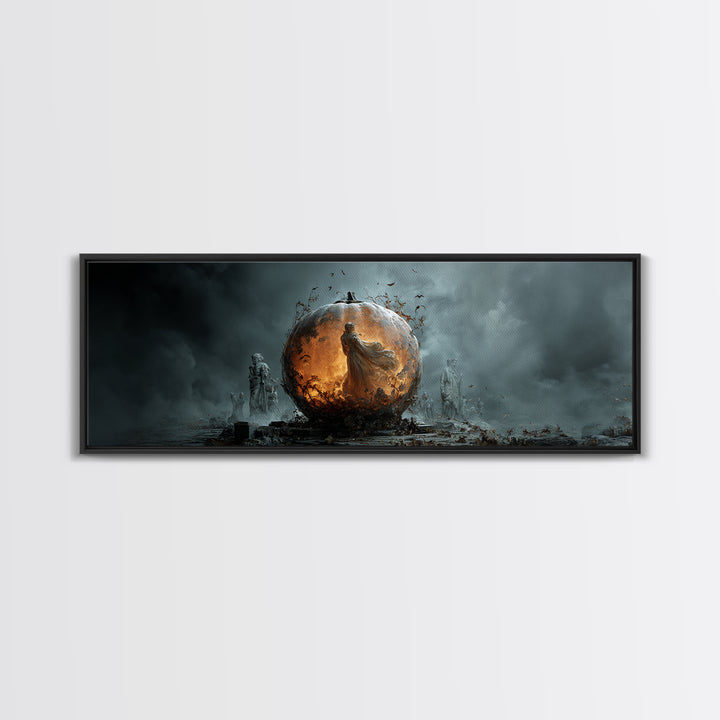 The Moon Inside A Pumpkin, Extra Wide Wall Art, Spooky Home Decor, Canvas Print, Halloween Wall Decor, Gothic Home Decor, Spooky Wall Decor