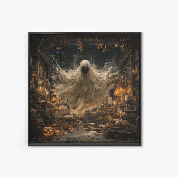 The Autumn-Leaf Ghost, Square Wall Art, Dark Fantasy Wall Art, Canvas Print, Halloween Wall Decor, Gothic Home Decor, Spooky Wall Decor