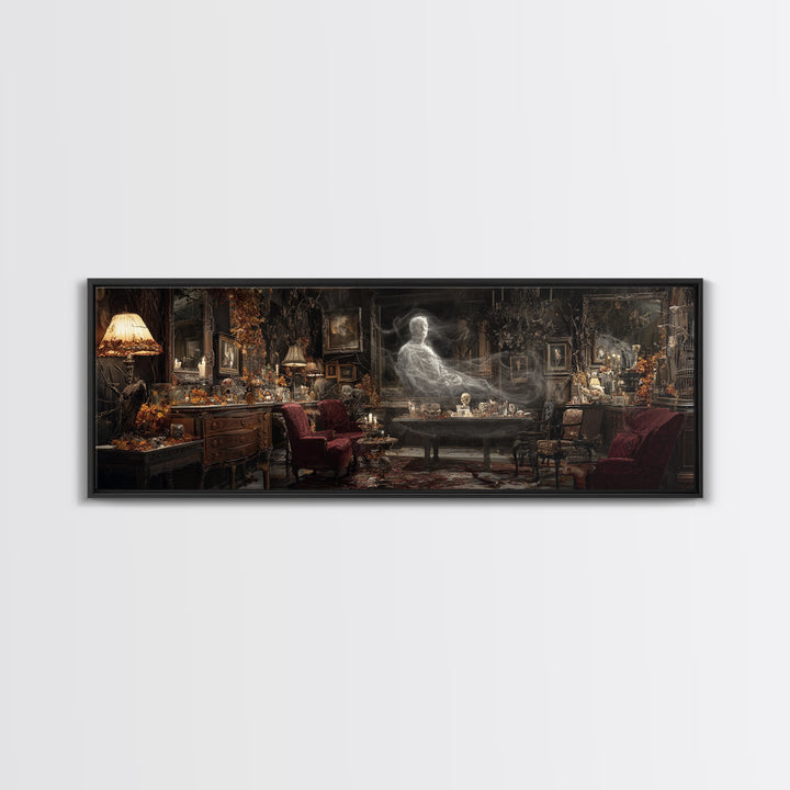 The Autumn-Leaf Ghost, Extra Wide Wall Art, Haunted Gothic Art, Framed Canvas Print, Halloween Wall Decor, Gothic Home Decor