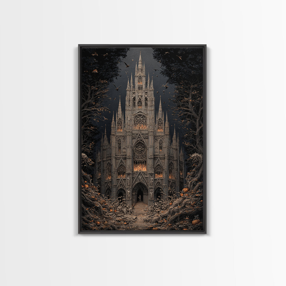 The Cathedral Of Bones, Vertical Wall Art, Macabre Wall Art, Framed Canvas Print, Halloween Wall Decor, Gothic Home Decor, Spooky Wall Decor