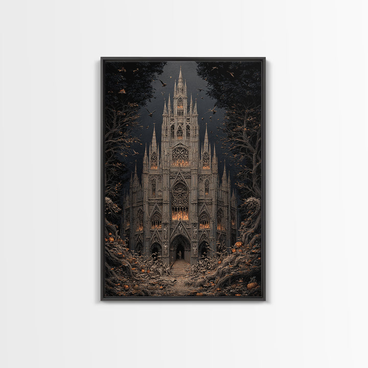 The Cathedral Of Bones, Vertical Wall Art, Macabre Wall Art, Framed Canvas Print, Halloween Wall Decor, Gothic Home Decor, Spooky Wall Decor