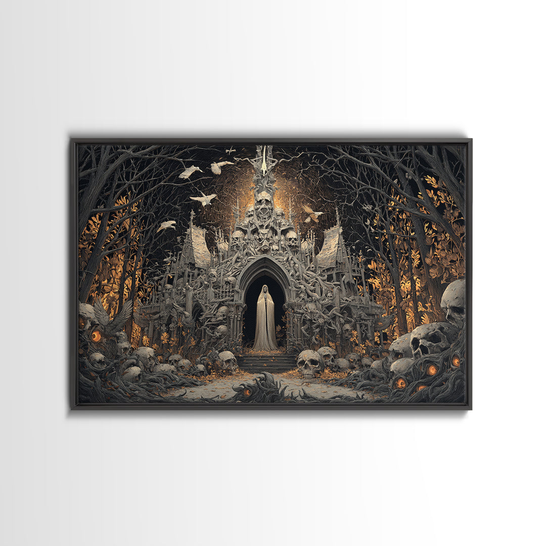 The Cathedral Of Bones, Landscape Wall Art, Gothic Horror Wall Art, Framed Canvas Print, Halloween Wall Decor, Gothic Home Decor