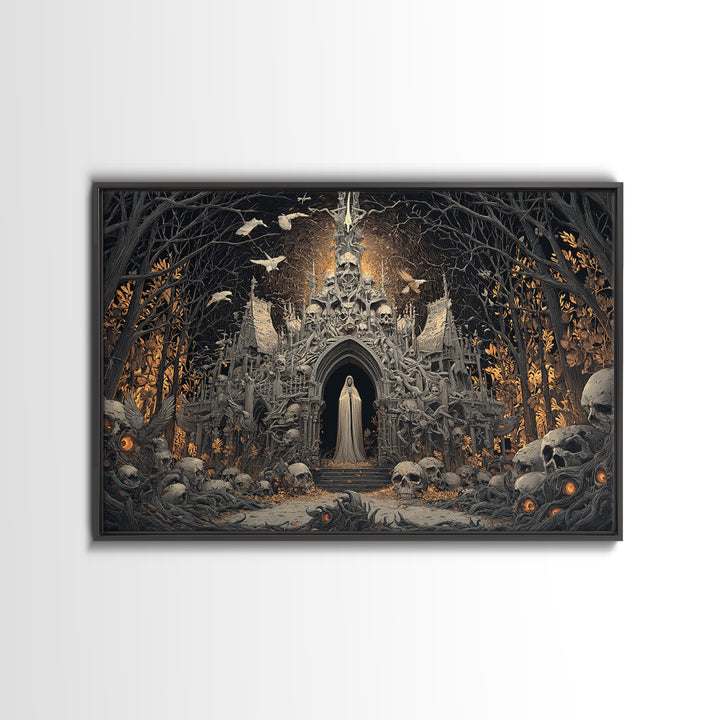 The Cathedral Of Bones, Landscape Wall Art, Gothic Horror Wall Art, Framed Canvas Print, Halloween Wall Decor, Gothic Home Decor