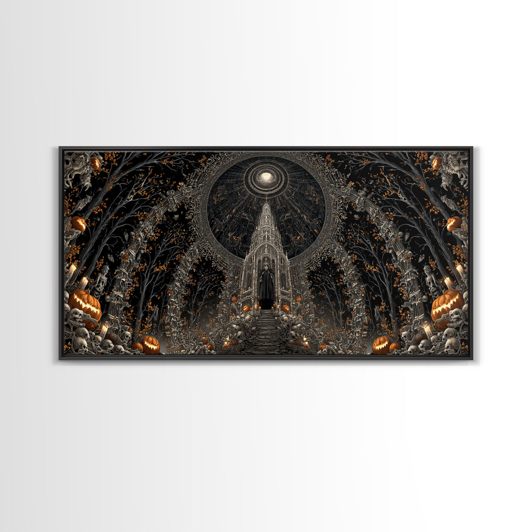 The Cathedral Of Bones, Wide Panoramic Art, Dark Halloween Decor, Canvas Print, Halloween Wall Decor, Gothic Home Decor