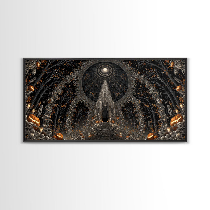 The Cathedral Of Bones, Wide Panoramic Art, Dark Halloween Decor, Canvas Print, Halloween Wall Decor, Gothic Home Decor