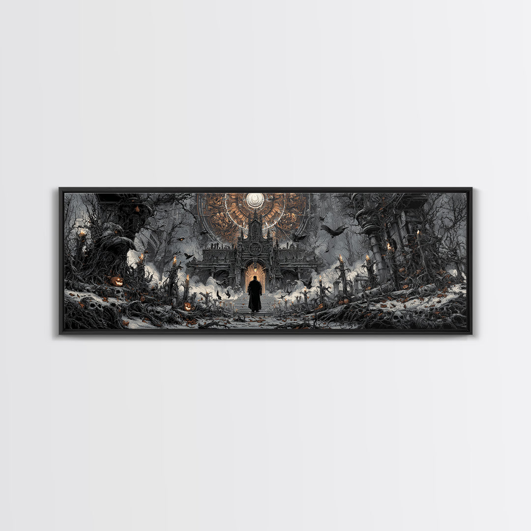 The Cathedral Of Bones, Extra Wide Wall Art, Dark Halloween Decor, Canvas Print, Halloween Wall Decor, Gothic Home Decor, Spooky Wall Decor