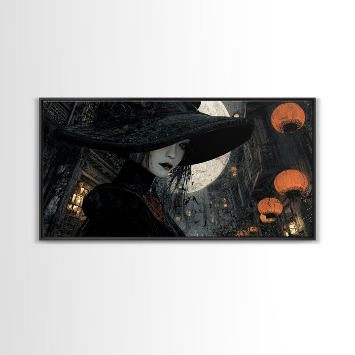 The Town Where Shadows Live, Wide Panoramic Art, Dark Fantasy Wall Art, Canvas Print, Halloween Wall Decor, Gothic Home Decor