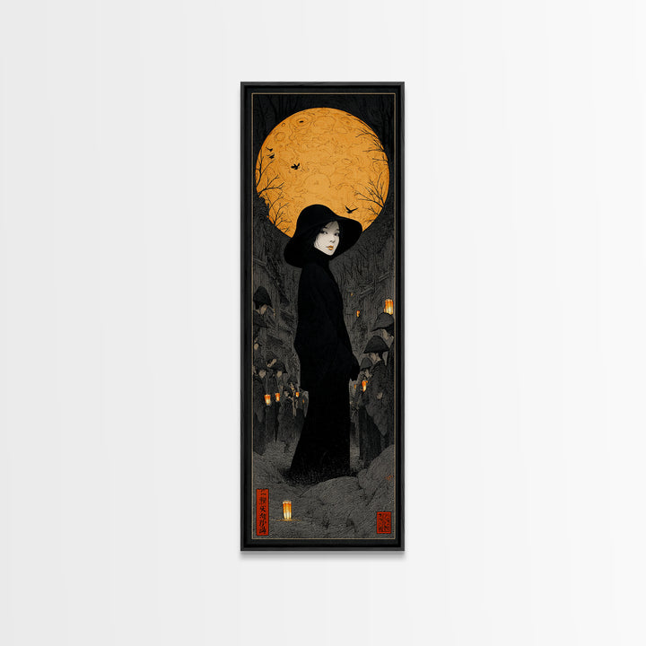 The Town Where Shadows Live, Tall Narrow Wall Art, Dark Halloween Decor, Canvas Print, Halloween Wall Decor, Gothic Home Decor